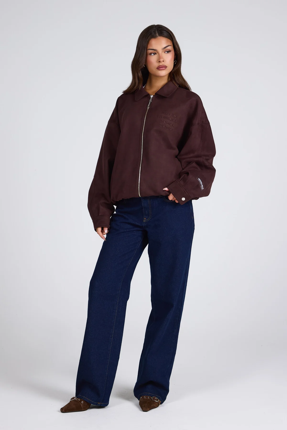 EMBOSSED SUEDE JACKET DARK BROWN