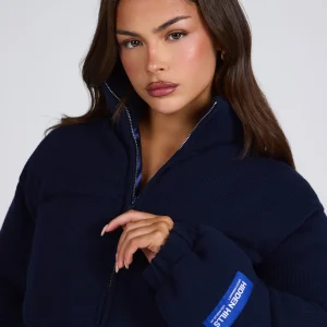 LABEL PUFFER JACKET NAVY