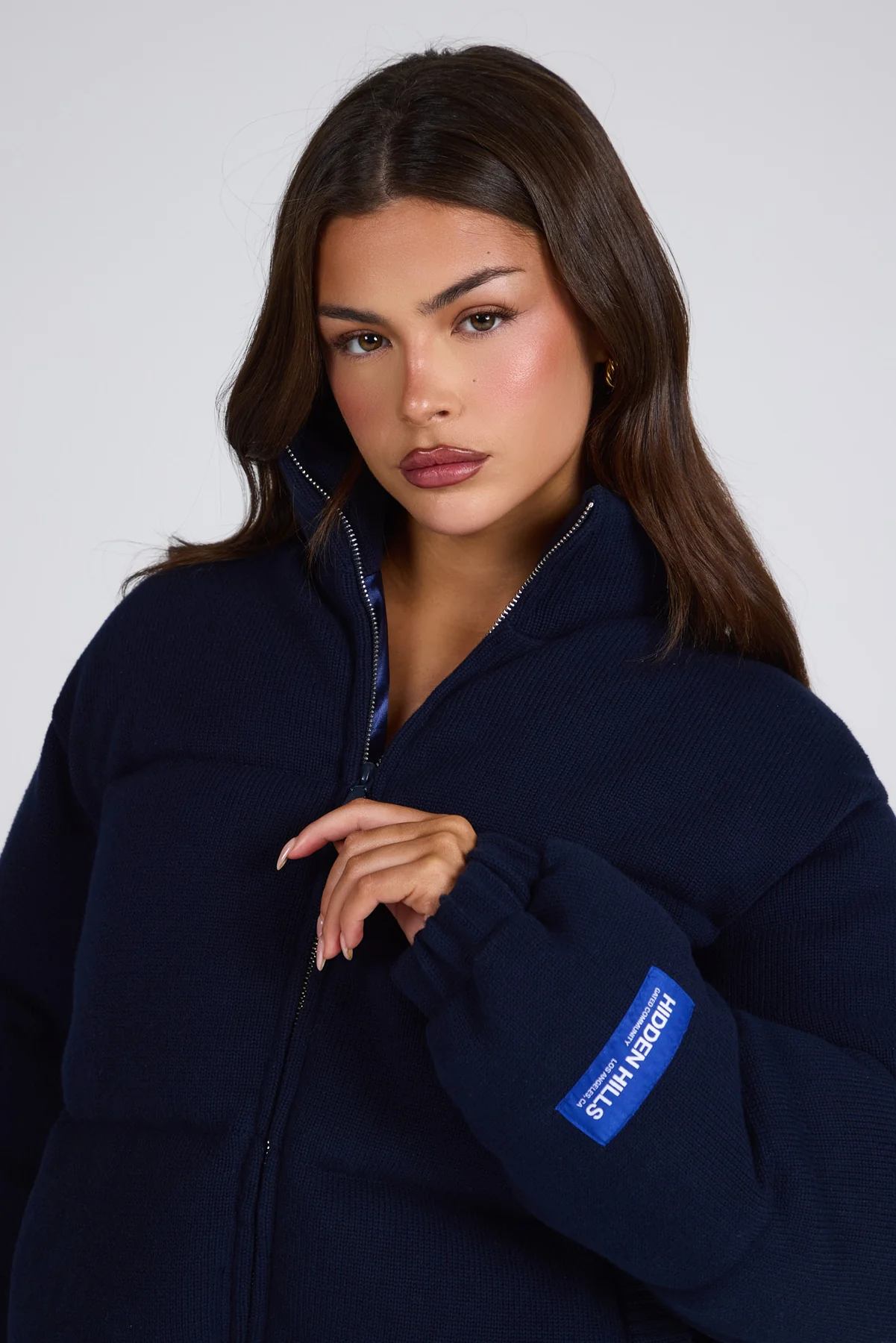 LABEL PUFFER JACKET NAVY