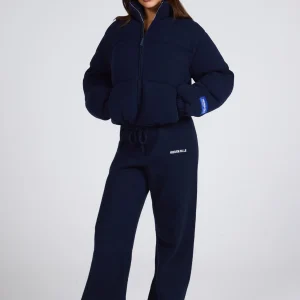 LABEL PUFFER JACKET NAVY