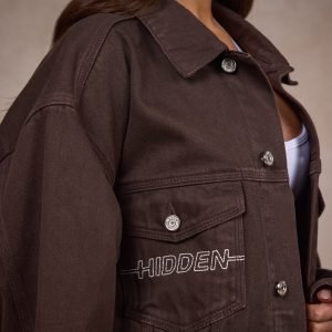 LOGO STITCH DENIM JACKET DARK BROWN