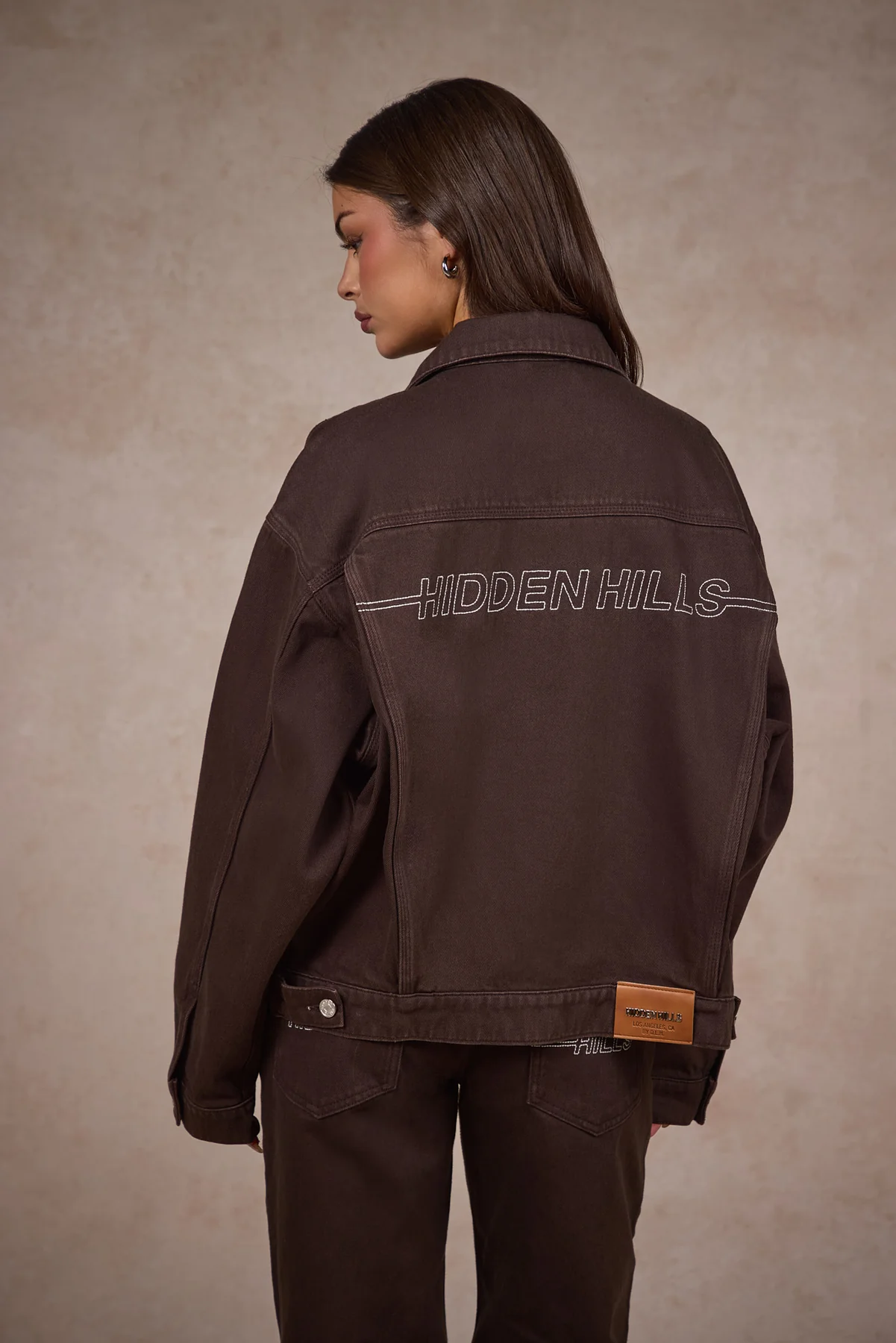LOGO STITCH DENIM JACKET DARK BROWN