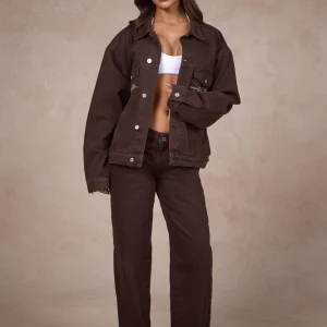 LOGO STITCH DENIM JACKET DARK BROWN