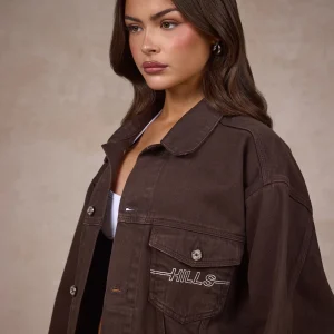 LOGO STITCH DENIM JACKET DARK BROWN