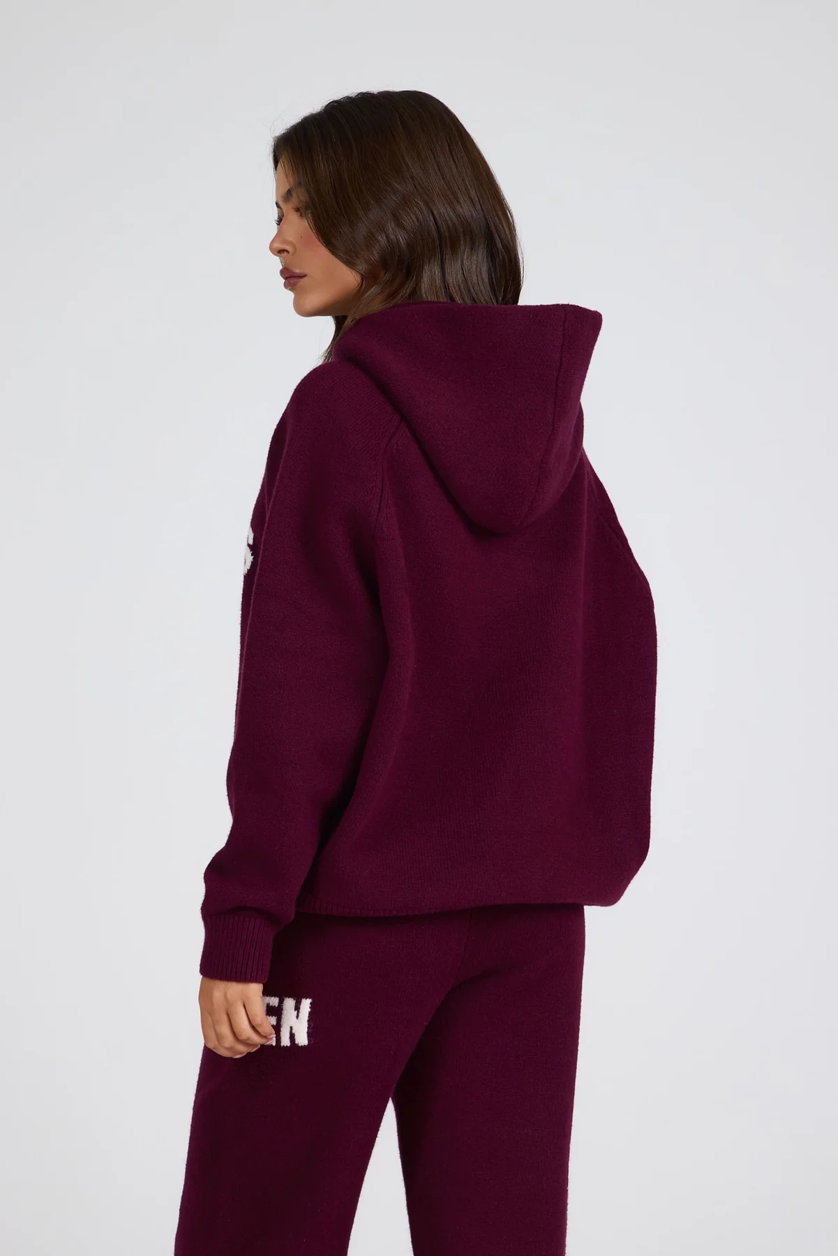 KNIT HOODIE DARK PLUM