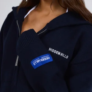 KNIT LABEL ZIP HOODIE NAVY