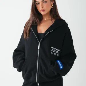 LABEL ZIP HOODIE BLACK