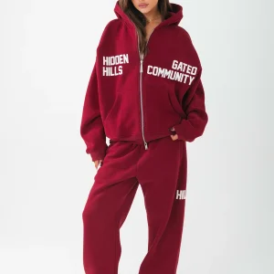 GATED COMMUNITY STRAIGHT LEG SWEATPANTS BURGUNDY