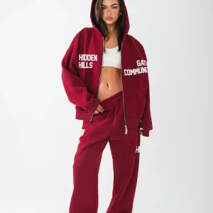 GATED COMMUNITY STRAIGHT LEG SWEATPANTS BURGUNDY