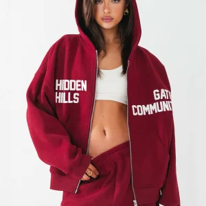 GATED COMMUNITY ZIP HOODIE BURGUNDY