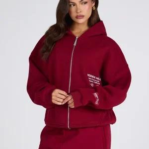 LABEL ZIP HOODIE BURGUNDY