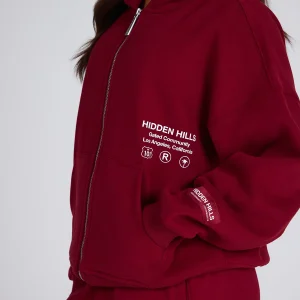 LABEL ZIP HOODIE BURGUNDY