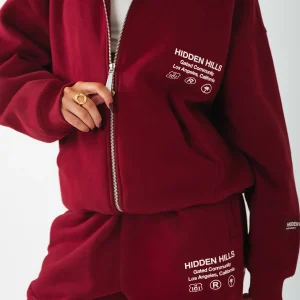 LABEL CUFFED SWEATPANTS BURGUNDY