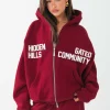 GATED COMMUNITY ZIP HOODIE BURGUNDY