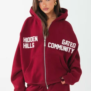 GATED COMMUNITY ZIP HOODIE BURGUNDY