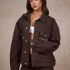 LOGO STITCH DENIM JACKET DARK BROWN