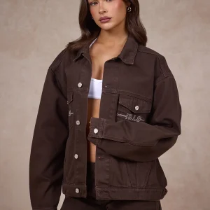 LOGO STITCH DENIM JACKET DARK BROWN