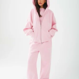 LABEL ZIP HOODIE LIGHT PINK
