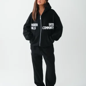 GATED COMMUNITY STRAIGHT LEG SWEATPANTS BLACK