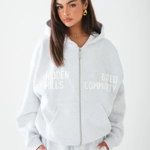 GATED COMMUNITY ZIP HOODIE LIGHT GREY