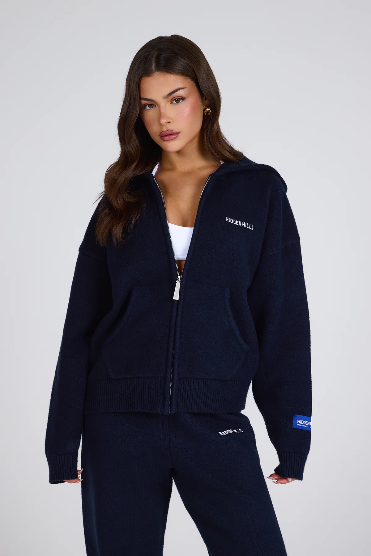 KNIT LABEL ZIP HOODIE NAVY