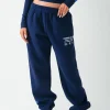LABEL CUFFED SWEATPANTS NAVY