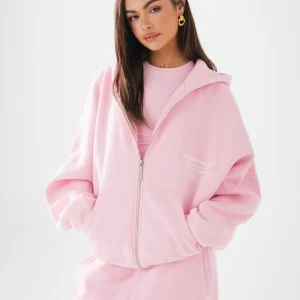 LABEL ZIP HOODIE LIGHT PINK