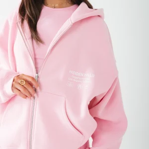 LABEL ZIP HOODIE LIGHT PINK