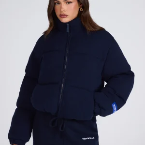 LABEL PUFFER JACKET NAVY