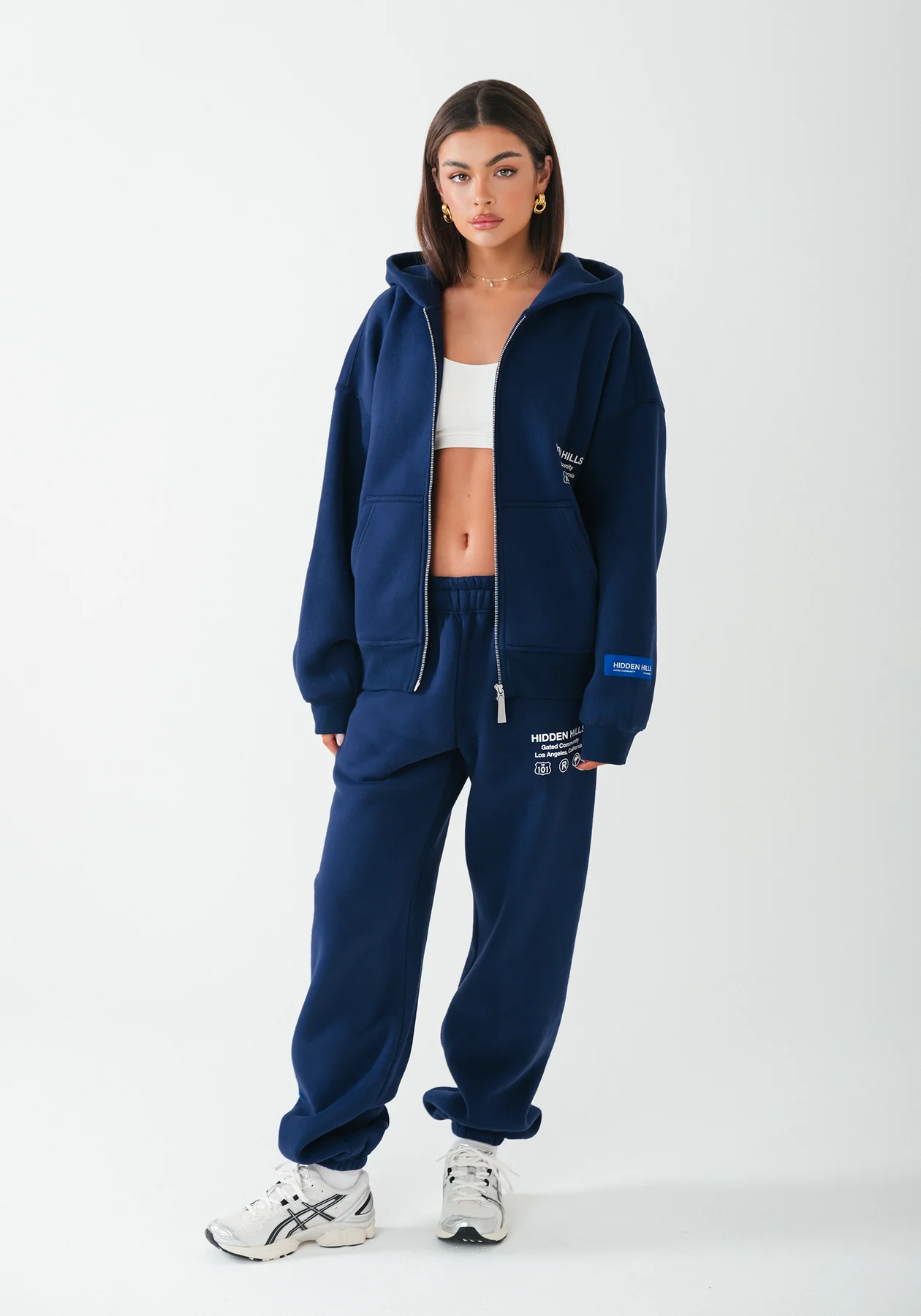 LABEL CUFFED SWEATPANTS NAVY