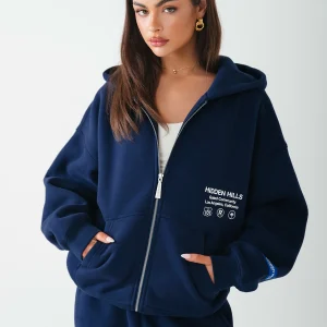 LABEL ZIP HOODIE NAVY