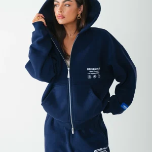 LABEL ZIP HOODIE NAVY